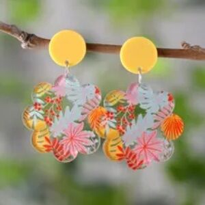 Multi-Color Floral Acrylic Plant Statement Earrings